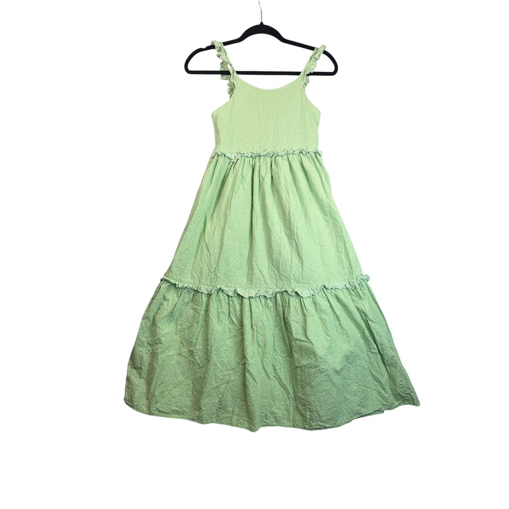Haute Hippie Kids Style Mint Green Floral Embroidered Tiered Maxi Dress Size 12